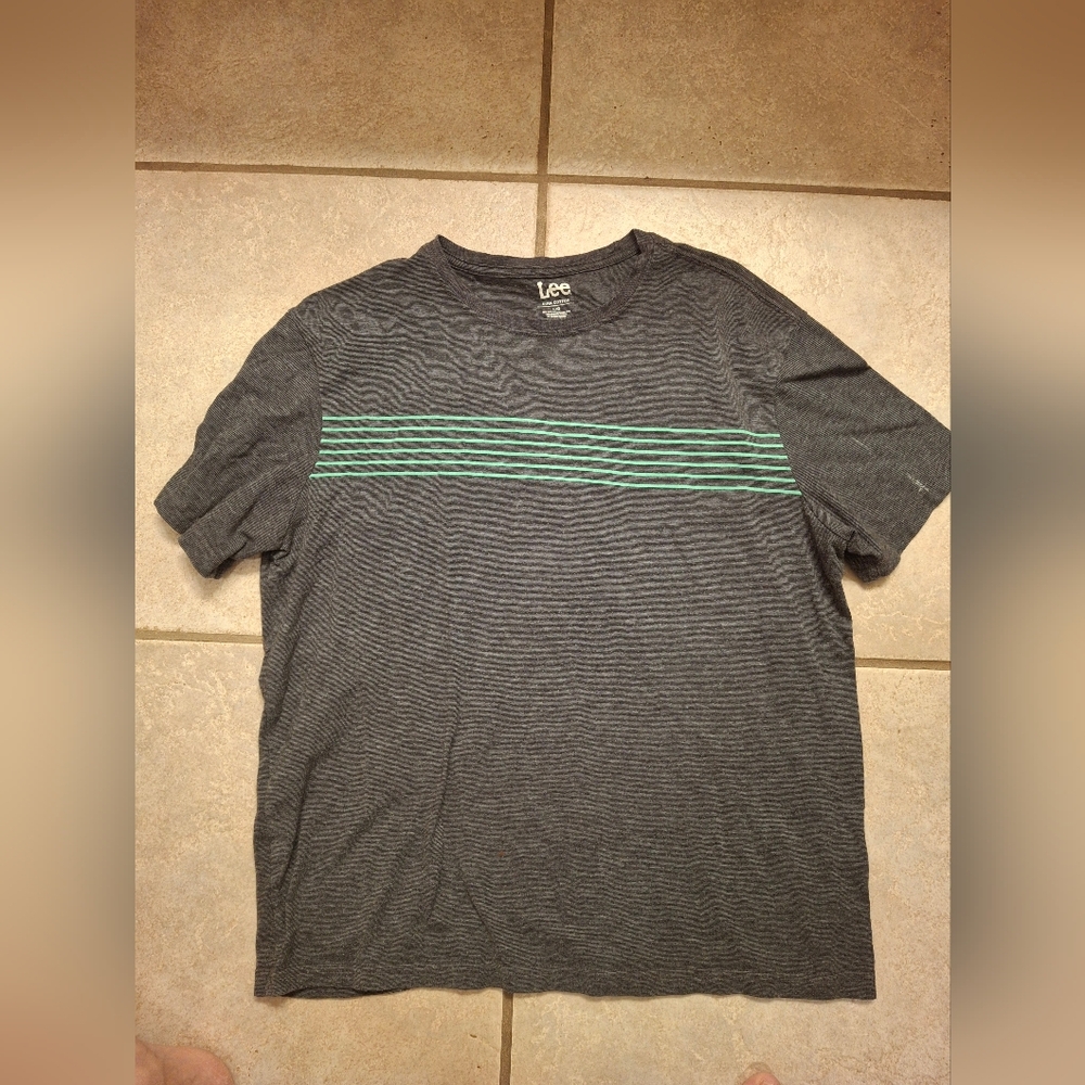 Lee Gray T-Shirt with Green Stripes (L)
